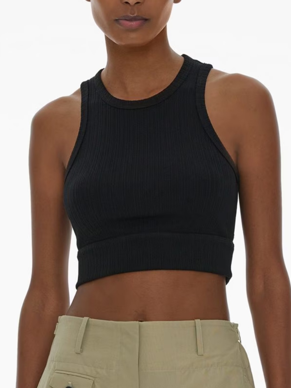 Helmut Lang Women Cropped Rib Knit Tank Top Black Medium